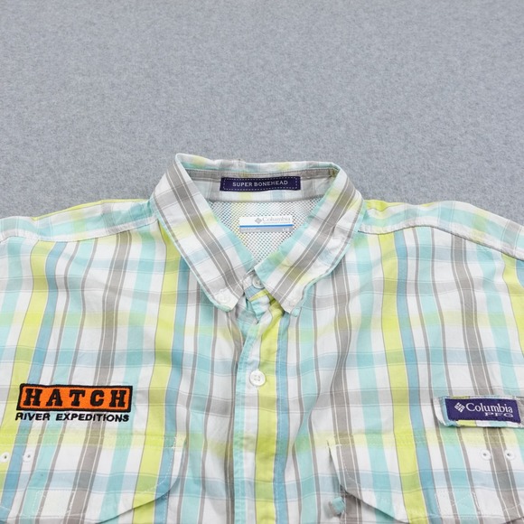 Columbia‎ PFG Bonehead Fishing Shirt Mens L Plaid Short Sleeve Vented Button Up - Picture 1 of 5
